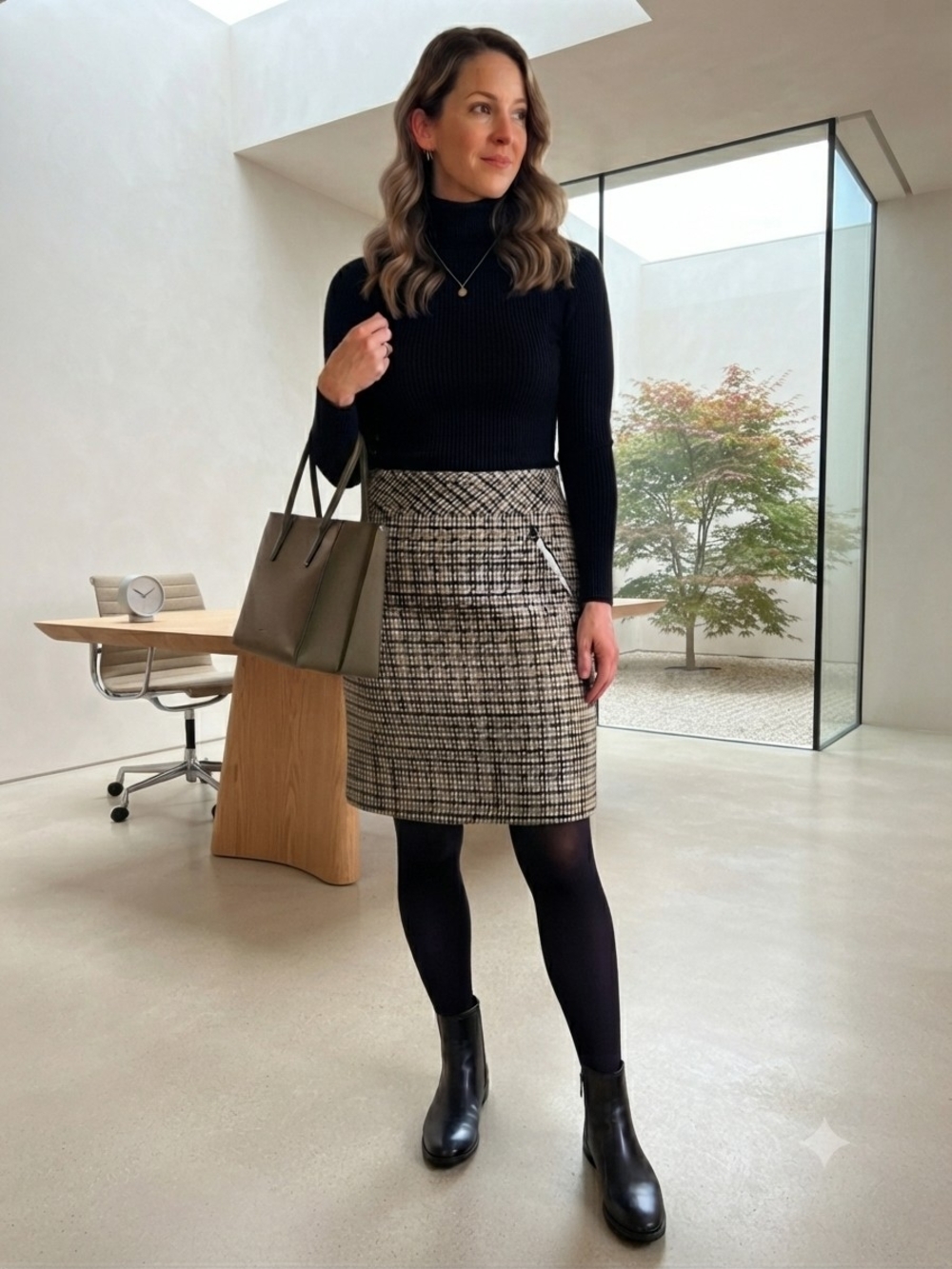 Talbots Multicolor Houndstooth Tweed Pencil Mini Skirt Sz 10 Wool Blend